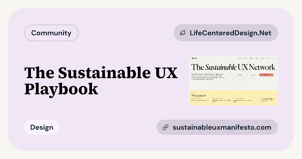 The Sustainable UX Playbook | LifeCenteredDesign.Net